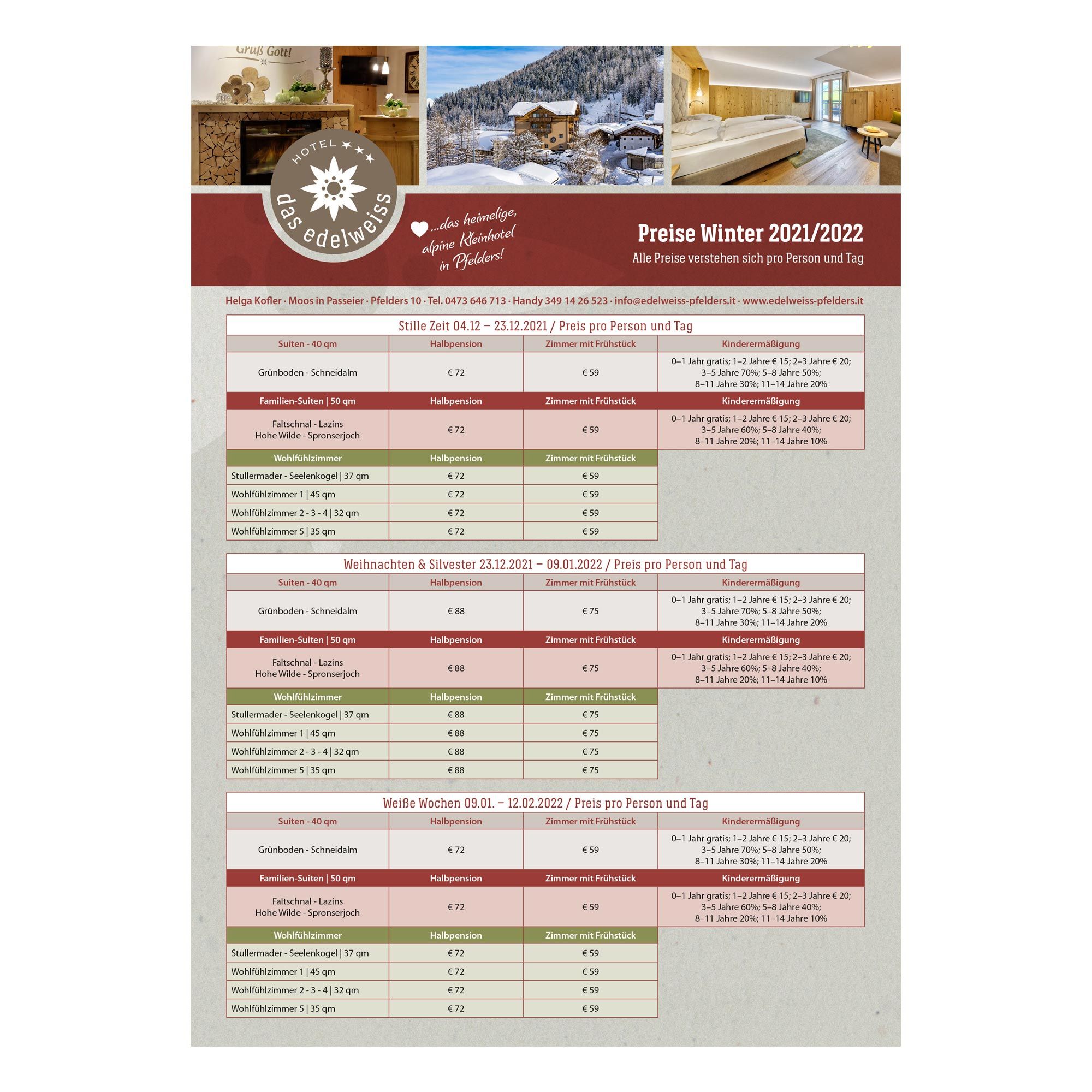 print preisliste hotel edelweiss
