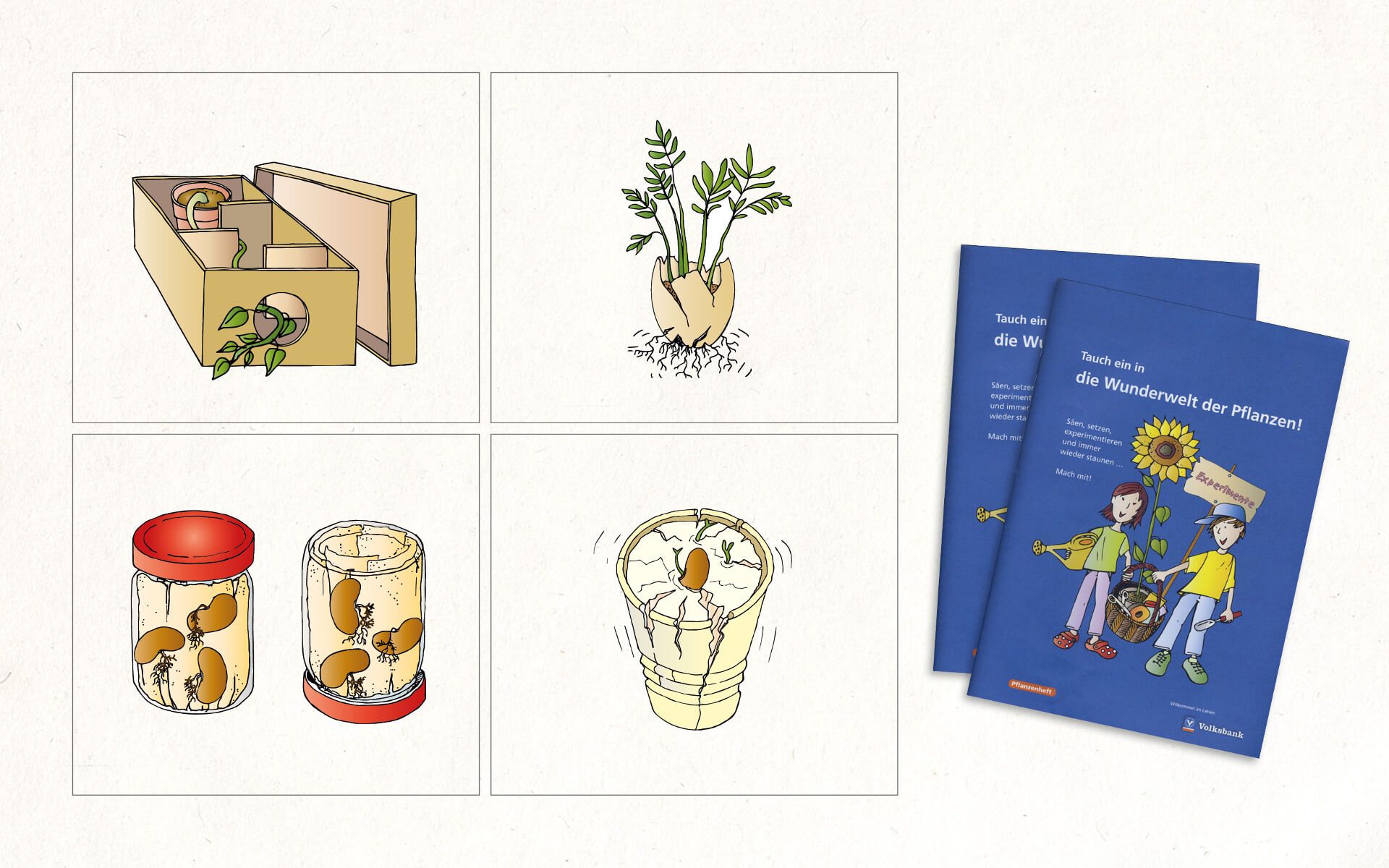 verschiedene illustrationen volksbank